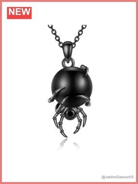 Sterling Silver Spider Pendant Necklace Black Pearl Gothic Jewelry Women